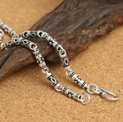 S925 Sterling Silver Vintage Geometric Patterns Male Men Necklace Jewelry -JW00255-Veeddydropshipping