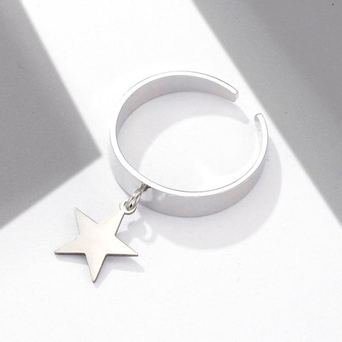 Wholesale Star Pendant Rings  Stainless Steel Classic Open Ring-JW01409-Veeddydropshipping