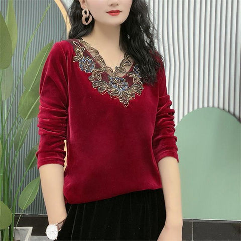 Bronzing Lace Patchwork Sexy Bottoming T-shirt Ladies-WF00276-Veeddydropshipping