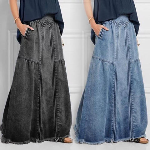 Oversize Fashion Street Skirt A Line Denim Skirt-WF00455-Veeddydropshipping