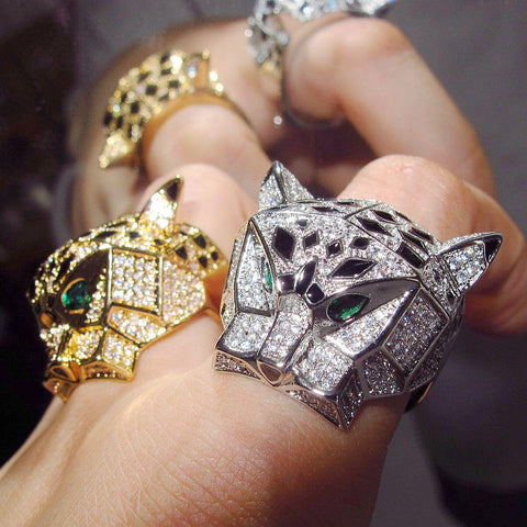 Head Rings Cubic Zirconia Animal Black spots Panther Ring -JW00443-Veeddydropshipping