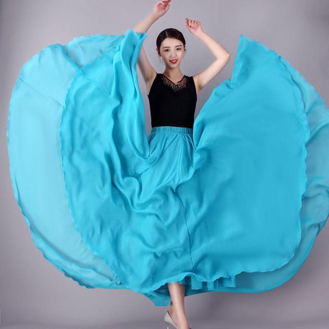 Pleated Women High Waist Chiffon Large Swing Skirt-WF00436-Veeddydropshipping