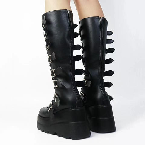 Knee High Boots Punk Black Sexy Motorcycles Boots-BS00962-Veeddydropshipping