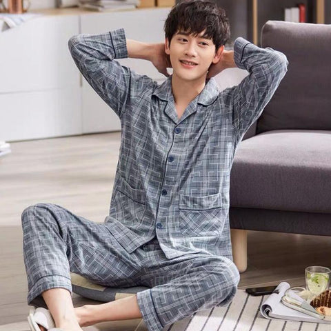 Pieces Lounge Sleepwear Pyjamas Plaid spring Bedgown Home Clothes-MF01660-Veeddydropshipping