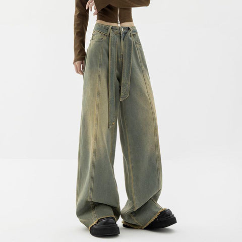 Hip-hop Wide-leg High Waist Loose Slim Straight Gothic Denim Pants-WF00493-Veeddydropshipping