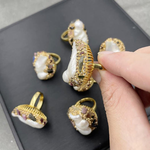 Natural Baroque freshwater pearl ring is the best jewelry gift -JW00402-Veeddydropshipping
