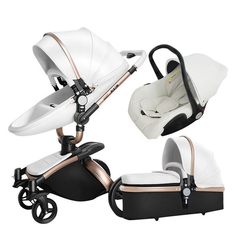 New baby stroller 3 in1, PU leather baby carriage,Newborn Two-way Foldable-TB00360-Veeddydropshipping