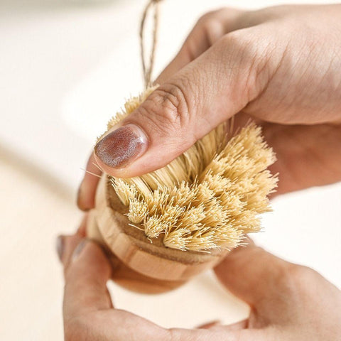 Palm Pot Brush Bamboo Round Mini Scrub Brush-HA01096-Veeddydropshipping