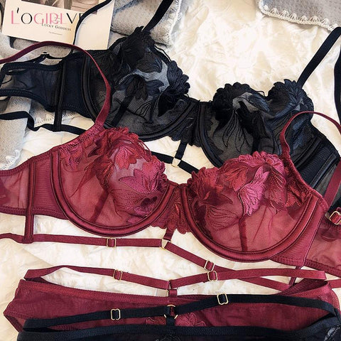 Women Lace Underwear Set Embroidery Bra-WF00923-Veeddydropshipping
