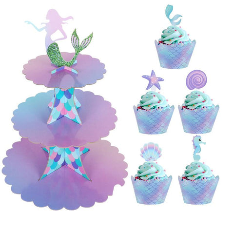 Little Mermaid Party Cake Toppers Wrappers Set-HA00700-Veeddydropshipping