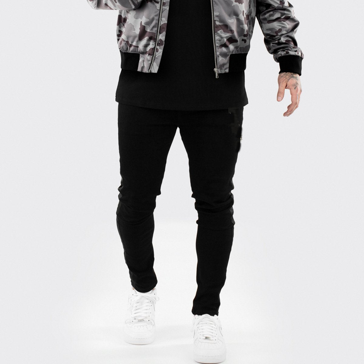 men Pants Pencil Streetwear Biker Side Striped-Veeddydropshipping