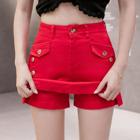 Leather Women High Waist Wide Leg Shorts-WF00574-Veeddydropshipping