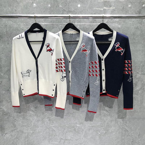 Cardigan Sweaters Puppy Printed Plaid Striped Women Sweaters-WF00256-Veeddydropshipping