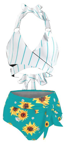 Ring Sunflower Knot High Waisted Wrap Bikini Swimwear Two Piece Swimsuit Girl -OS00278-Veeddydropshipping