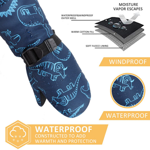 Children Winter Dinosaur Gloves Baby Girls Waterproof Windproof Snow-TB00430-Veeddydropshipping