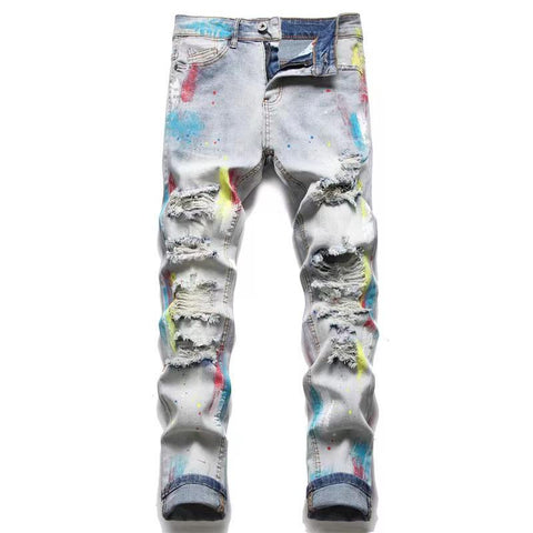 Jean Men Embroidery Patchwork Ripped Jeans Trend-MF00653-Veeddydropshipping