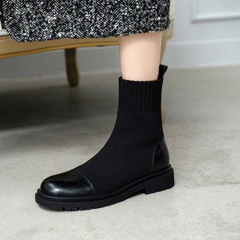 Socks Boot Classic Thickheeled Boot British Style-BS01058-Veeddydropshipping
