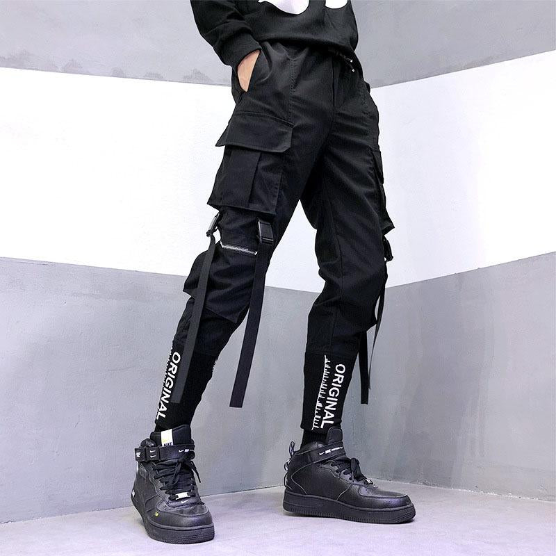 Ribbons Pockets Herem Pants Men Casual Cargo-MF00493-Veeddydropshipping