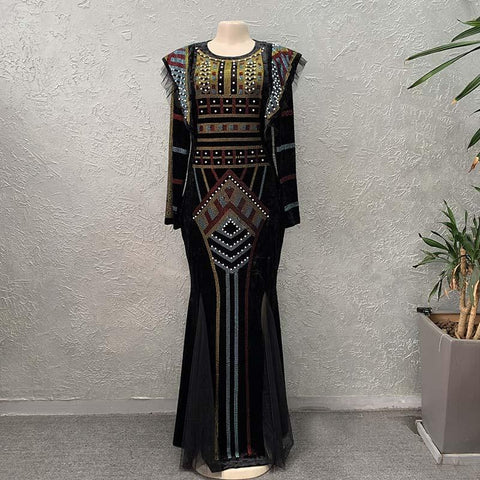 Plus Size Velvet African Party Dresses-WF01516-Veeddydropshipping