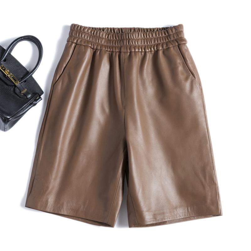 Leather Pants Women Elastic Waist Bermuda Shorts-WF00518-Veeddydropshipping