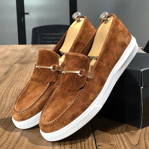 Brown Gray Yellow  Faux Suede Shoes for Men with Free-BS01393-Veeddydropshipping