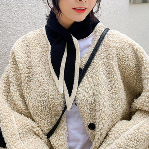 Woolen Knit Elastic Bow Warm Scarf-WF01189-Veeddydropshipping