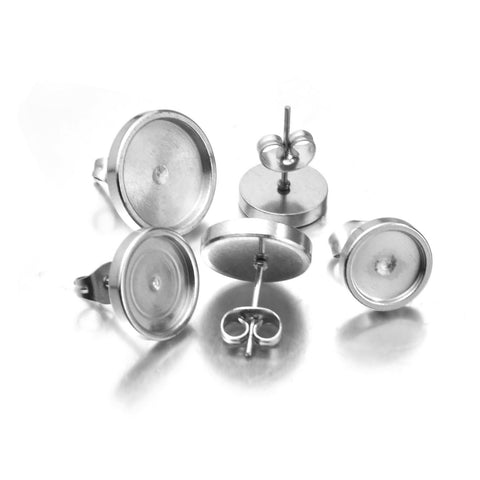 Stainless Steel Earring Base Round Stud Earrings Hooks Connector Diy-JW01558-Veeddydropshipping