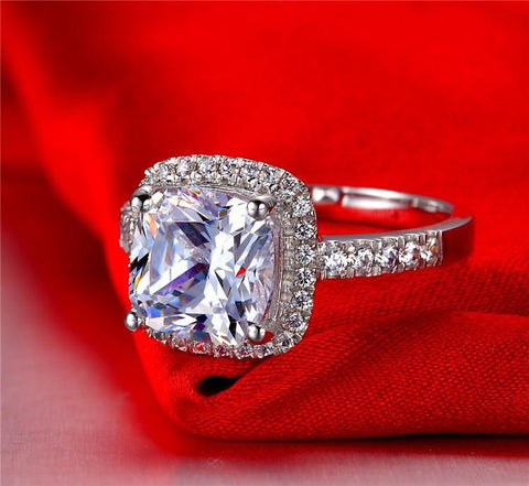 Cushion Synthetic Gem  Solitaire Engagement Ring -JW00401-Veeddydropshipping