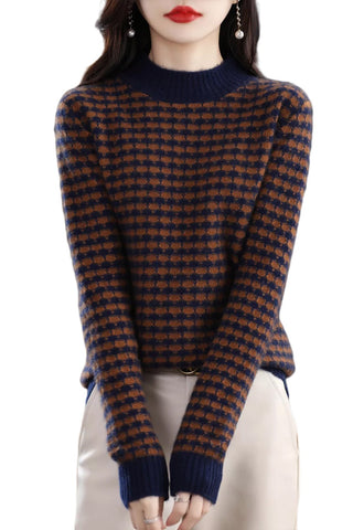 Knitwears Sweater Women Cashmere Pullovers Wool Plaid Knit-WF00068-Veeddydropshipping