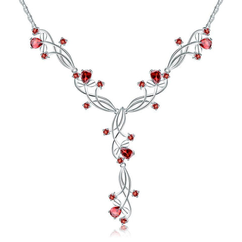 atural Red Garnet Bridal Necklace  925 Sterling Silver-JW00121-Veeddydropshipping