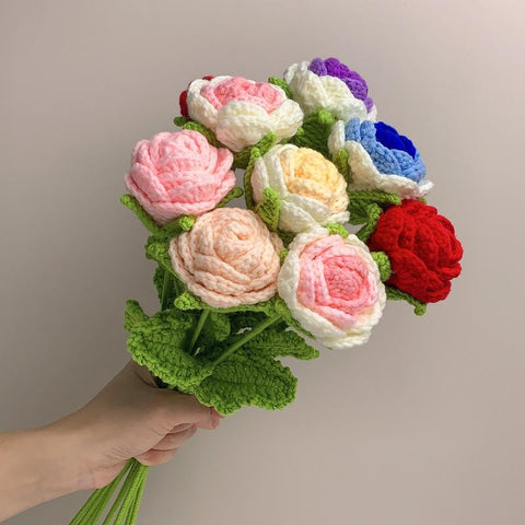 DIY Rose Flower Hand-Woven Imitation Crochet  Flower-HA00695-Veeddydropshipping