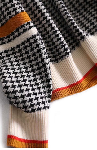 V-neck Houndstooth Casual Fashion Sweater-WF00094-Veeddydropshipping