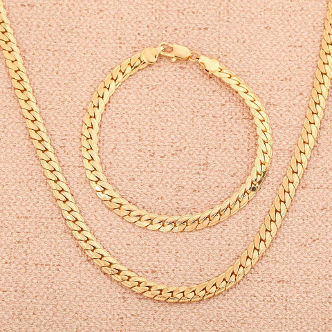 925 sterling silver 18K gold chain bracelets neckalce  jewelry sets -JW00215-Veeddydropshipping