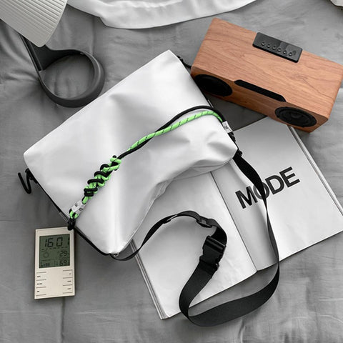Men Fashion Shoulder Tote Bag Solid Leisure with Green Ribbon for-BS00357-Veeddydropshipping