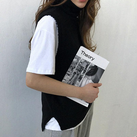 Women Knitted High-neck Vest Loose Comfortable Cashmere Sweater-Veeddydropshipping