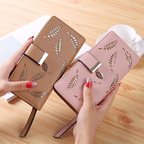 Women Long Wallet Gold Hollow Leaves Pouch Handbag For-BS00203-Veeddydropshipping