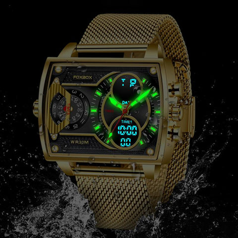 Fashion Square Watch Men Casual Sports Waterproof Double Display -JW00764-Veeddydropshipping