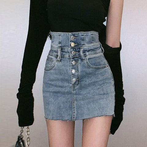 Vintage High Waist Denim Skirt-WF00614-Veeddydropshipping