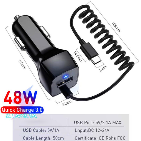 48W USB Car Charger QC3.0 5V Typec usb devices-PA01140-Veeddydropshipping