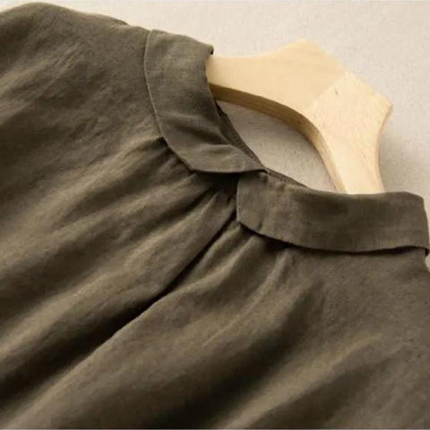 Short-sleeved Cotton Top Vintage Turn-down Collar Solid Shirt-Veeddydropshipping