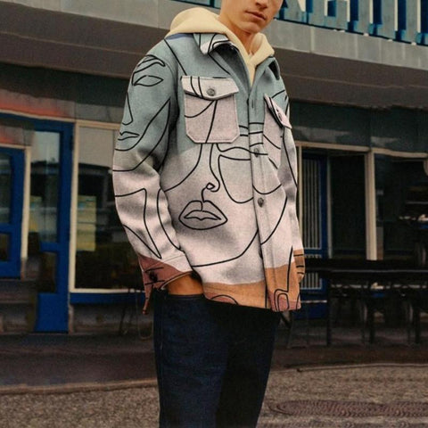 Casual Loose Print Jacket Lapel Trend Abstract Line-MF01055-Veeddydropshipping