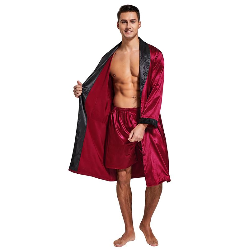 Men’s Satin Robe Lightweight Long Sleeve Silk Kimono Bathrobe with-MF01597-Veeddydropshipping
