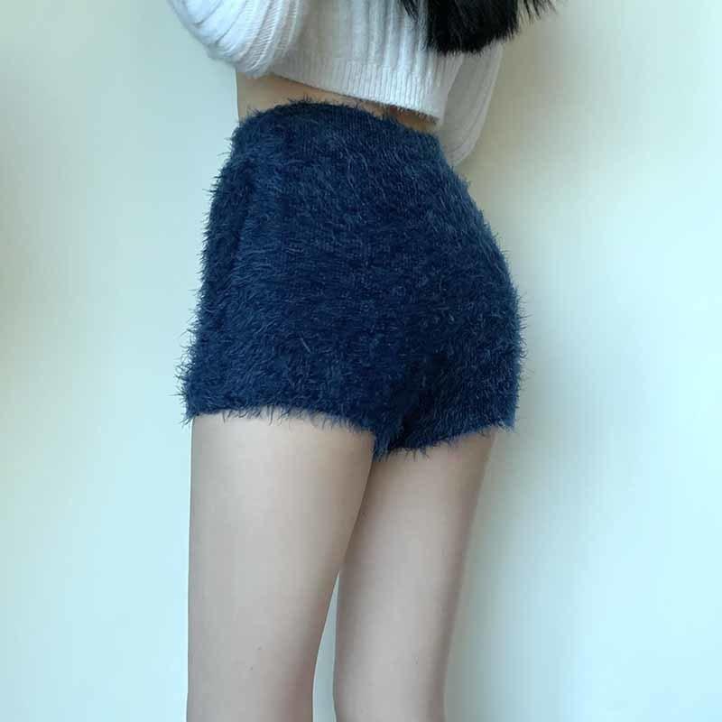 Women Thick Mohair Fur High Waist Short Trousers-Veeddydropshipping