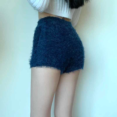 Women Thick Mohair Fur High Waist Short Trousers-Veeddydropshipping