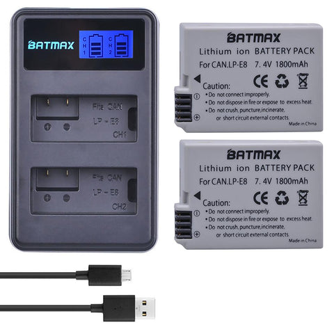 2Pcs 1800mah LP-E8 LPE8 LP E8 Battery Batterie AKKU + LCD Dual Charger -CE00392-Veeddydropshipping
