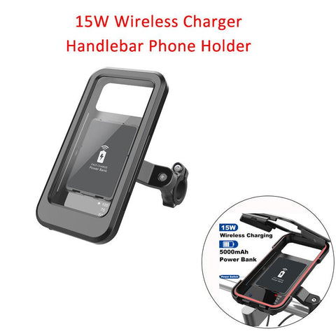 Motorcycle Bike Phone Holder 15W Wireless Charger Handlebar Mount Bracket Touch Screen-PA00522-Veeddydropshipping