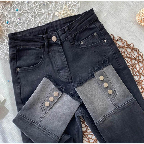 Women Buttons Back Hem Sexy Pencil Jeans-WF00641-Veeddydropshipping