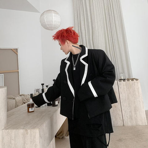 Black-And-White Stitching Contrast Small Suit Jacket Fashion-MF01283-Veeddydropshipping
