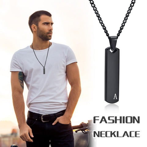 Necklace for Men Geometric Vertical Bar Pendant with A-Z Letters -JW01182-Veeddydropshipping