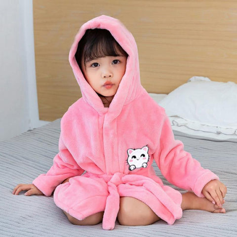 Flannel Children Bathrobe Thick Baby Girls Cartoon Hooded Bathrobe-TB01046-Veeddydropshipping